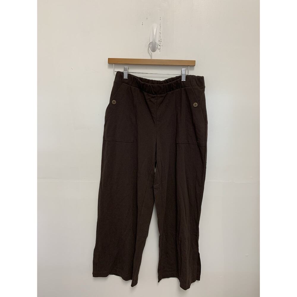 J Jill Pure Jill Women's Brown Linen Blend Wide Leg Crop Knit Pants - Size M